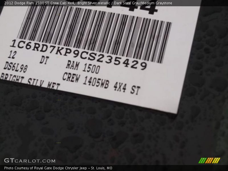 Bright Silver Metallic / Dark Slate Gray/Medium Graystone 2012 Dodge Ram 1500 ST Crew Cab 4x4