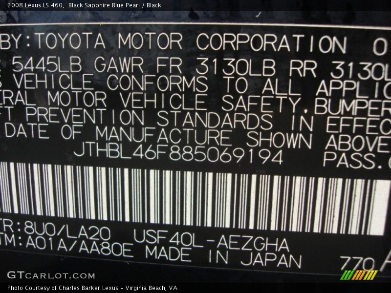 Black Sapphire Blue Pearl / Black 2008 Lexus LS 460