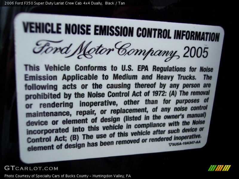 Info Tag of 2006 F350 Super Duty Lariat Crew Cab 4x4 Dually