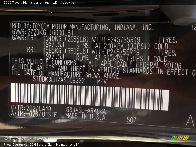 Black / Ash 2010 Toyota Highlander Limited 4WD