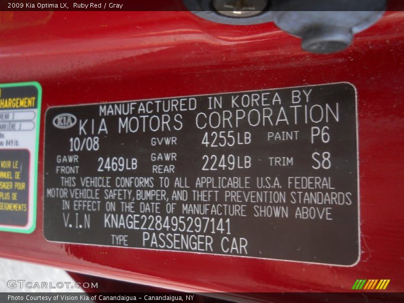 2009 Optima LX Ruby Red Color Code P6