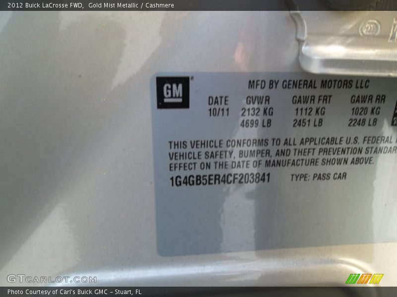 Gold Mist Metallic / Cashmere 2012 Buick LaCrosse FWD