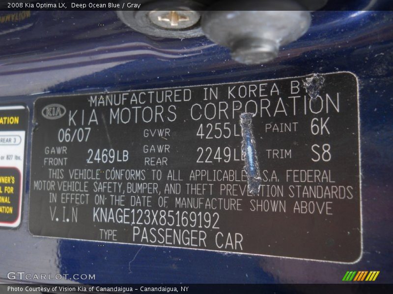 2008 Optima LX Deep Ocean Blue Color Code 6K