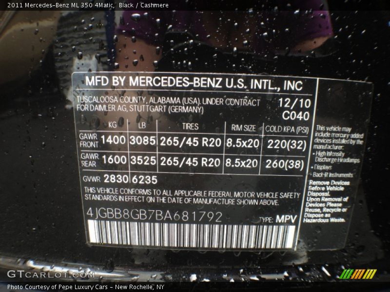 Black / Cashmere 2011 Mercedes-Benz ML 350 4Matic