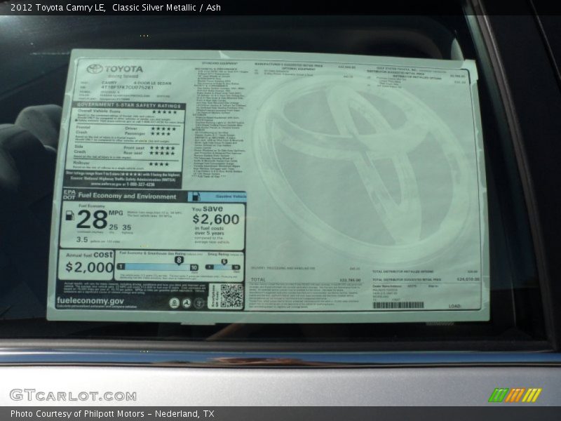 Classic Silver Metallic / Ash 2012 Toyota Camry LE