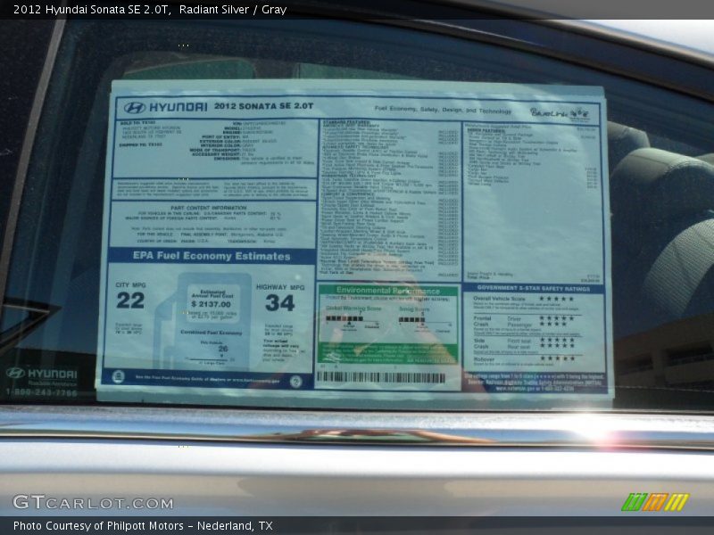 Radiant Silver / Gray 2012 Hyundai Sonata SE 2.0T