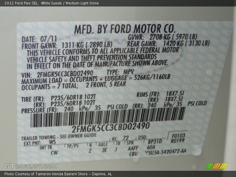 White Suede / Medium Light Stone 2012 Ford Flex SEL