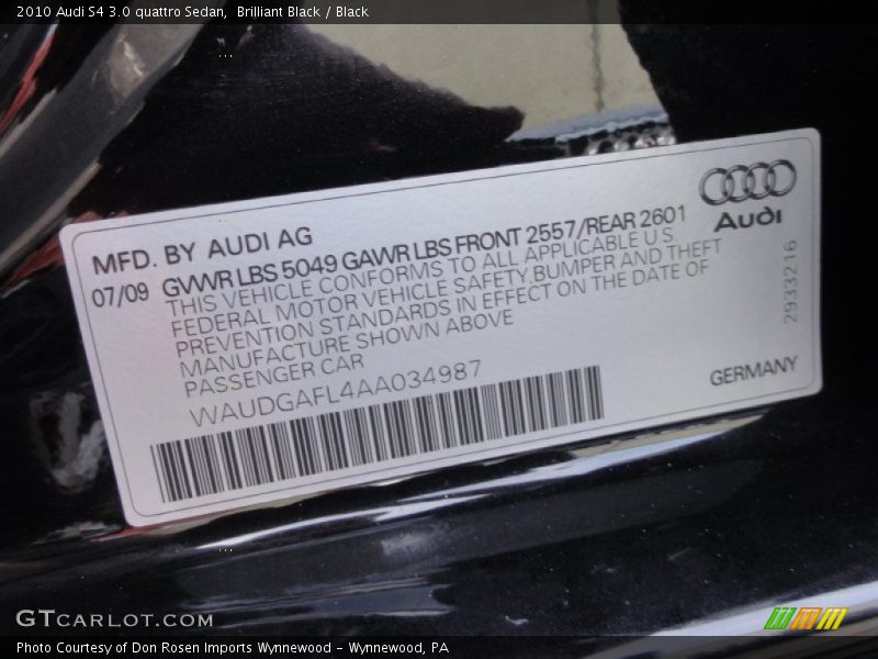 Brilliant Black / Black 2010 Audi S4 3.0 quattro Sedan