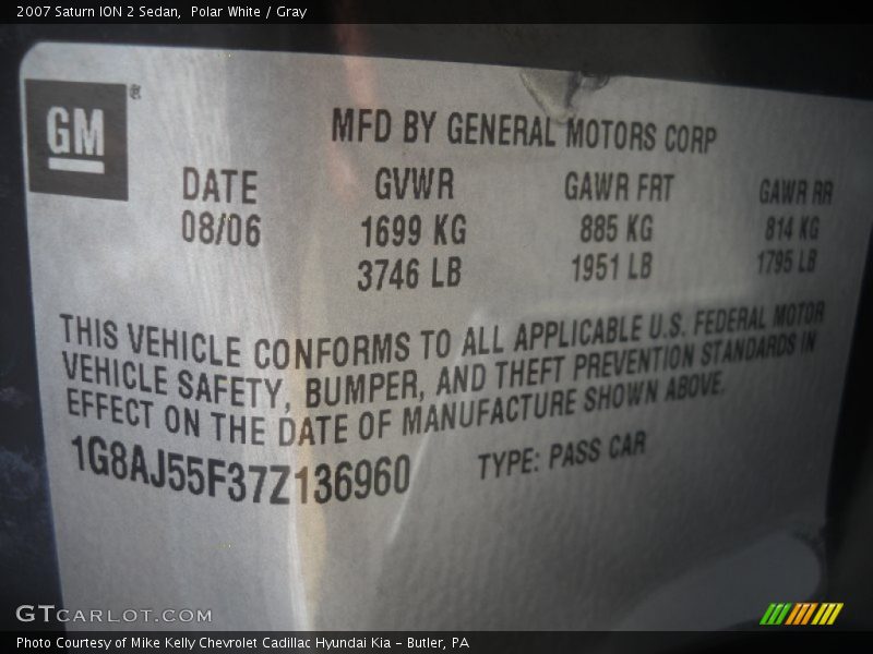 Polar White / Gray 2007 Saturn ION 2 Sedan