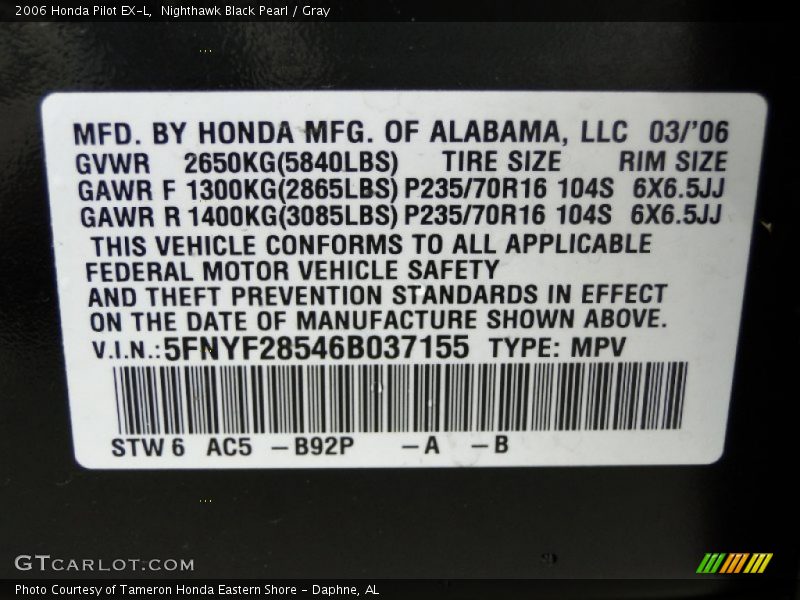 Nighthawk Black Pearl / Gray 2006 Honda Pilot EX-L