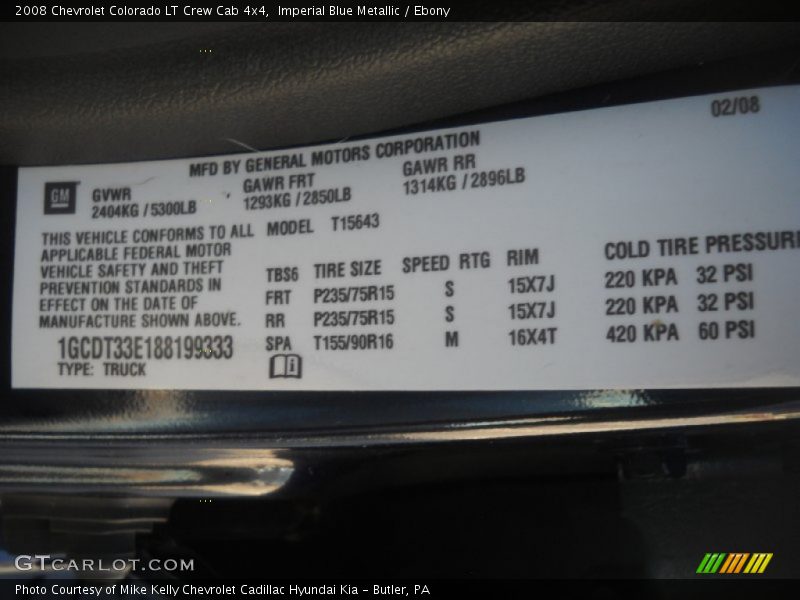Imperial Blue Metallic / Ebony 2008 Chevrolet Colorado LT Crew Cab 4x4