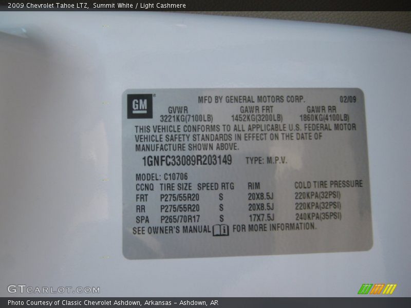 Summit White / Light Cashmere 2009 Chevrolet Tahoe LTZ