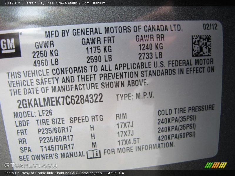 Steel Gray Metallic / Light Titanium 2012 GMC Terrain SLE