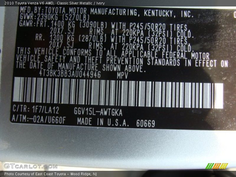 Classic Silver Metallic / Ivory 2010 Toyota Venza V6 AWD