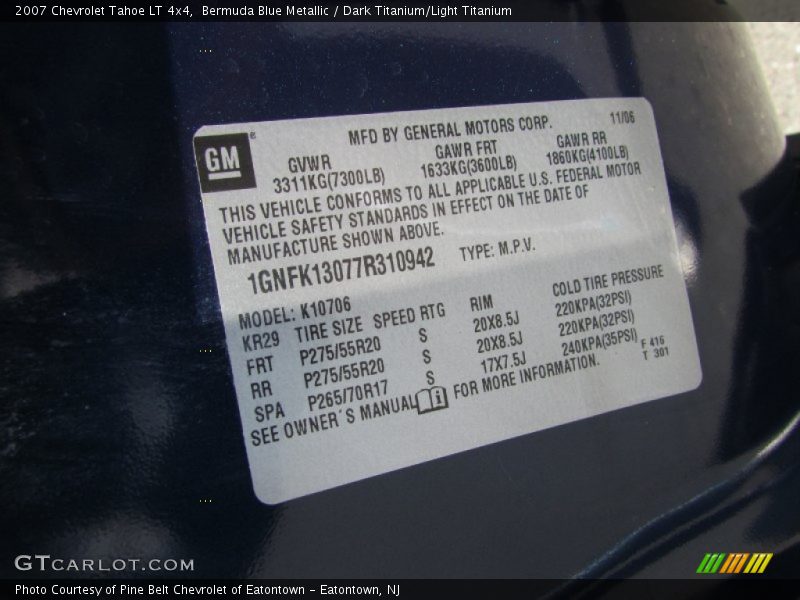 Bermuda Blue Metallic / Dark Titanium/Light Titanium 2007 Chevrolet Tahoe LT 4x4