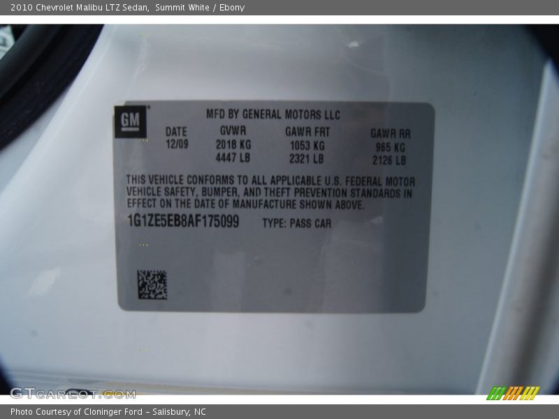 Summit White / Ebony 2010 Chevrolet Malibu LTZ Sedan