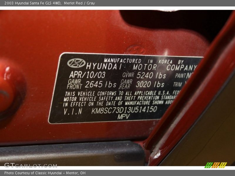 Merlot Red / Gray 2003 Hyundai Santa Fe GLS 4WD