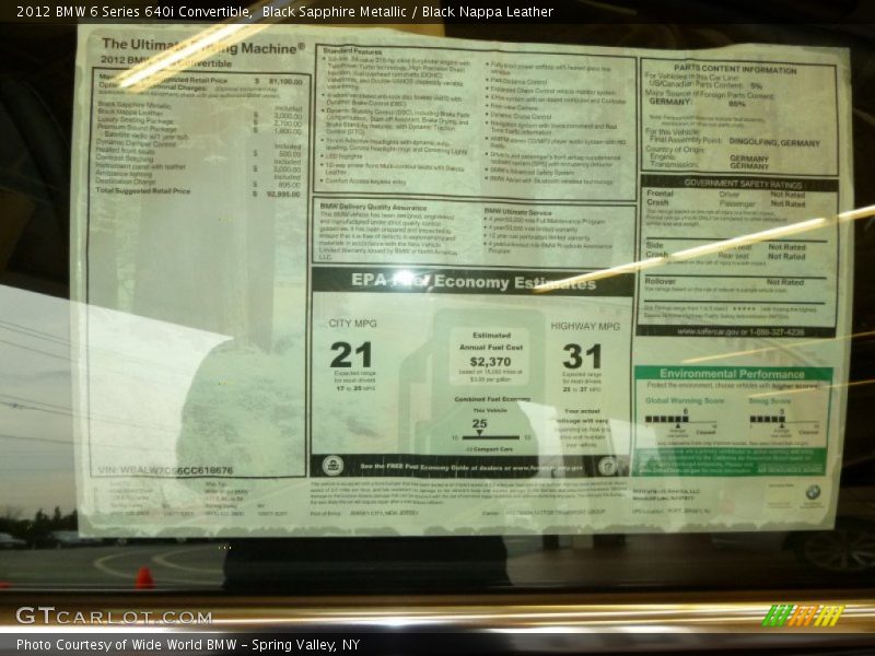  2012 6 Series 640i Convertible Window Sticker