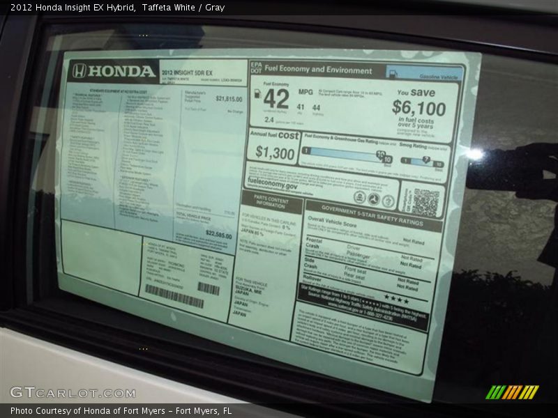  2012 Insight EX Hybrid Window Sticker