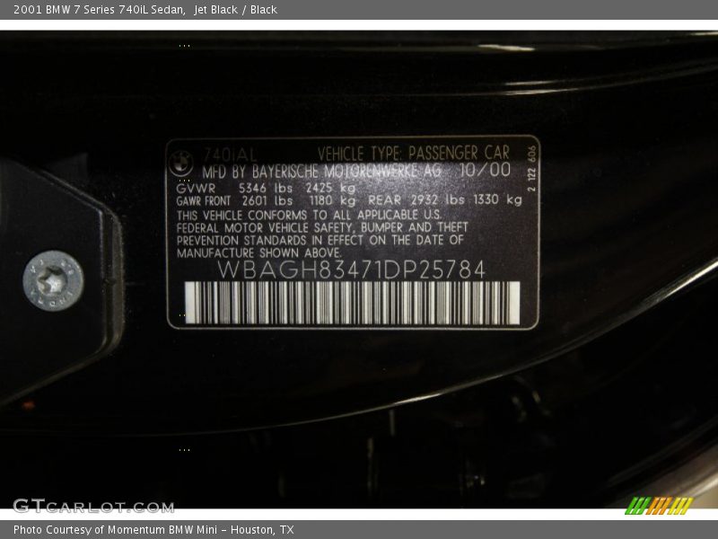 Jet Black / Black 2001 BMW 7 Series 740iL Sedan