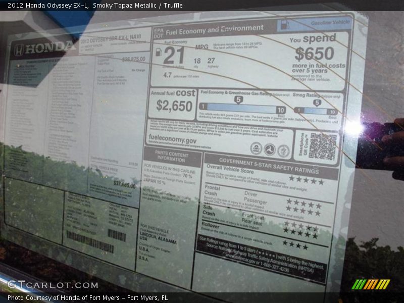 Smoky Topaz Metallic / Truffle 2012 Honda Odyssey EX-L