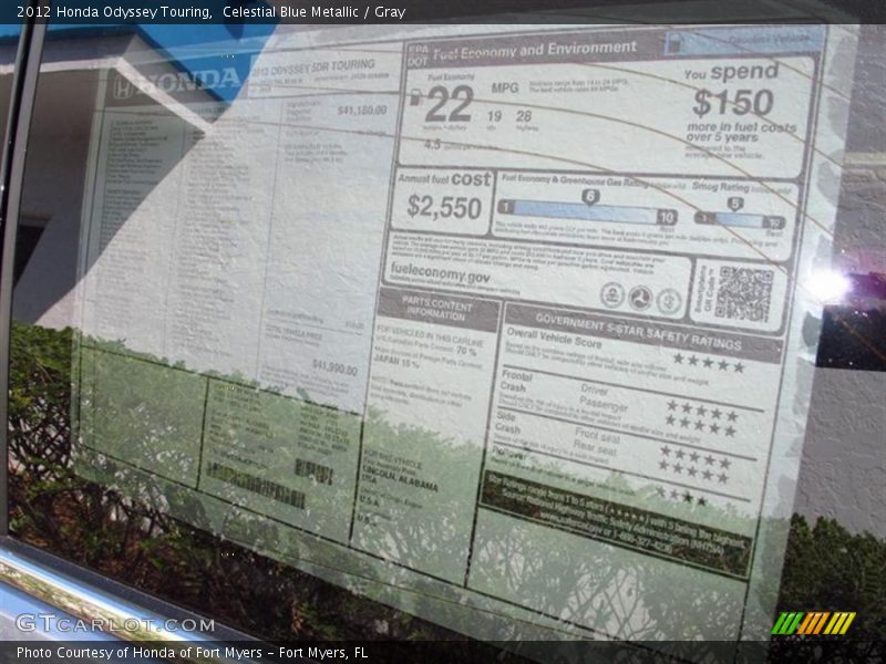  2012 Odyssey Touring Window Sticker