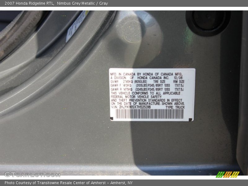 Nimbus Grey Metallic / Gray 2007 Honda Ridgeline RTL