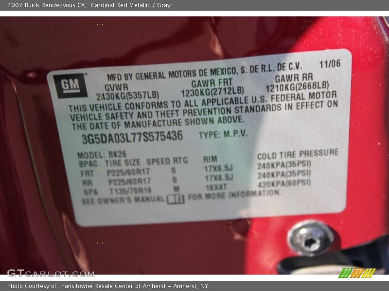 Cardinal Red Metallic / Gray 2007 Buick Rendezvous CX