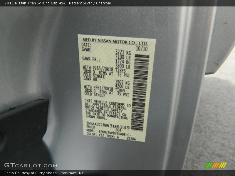 Radiant Silver / Charcoal 2011 Nissan Titan SV King Cab 4x4