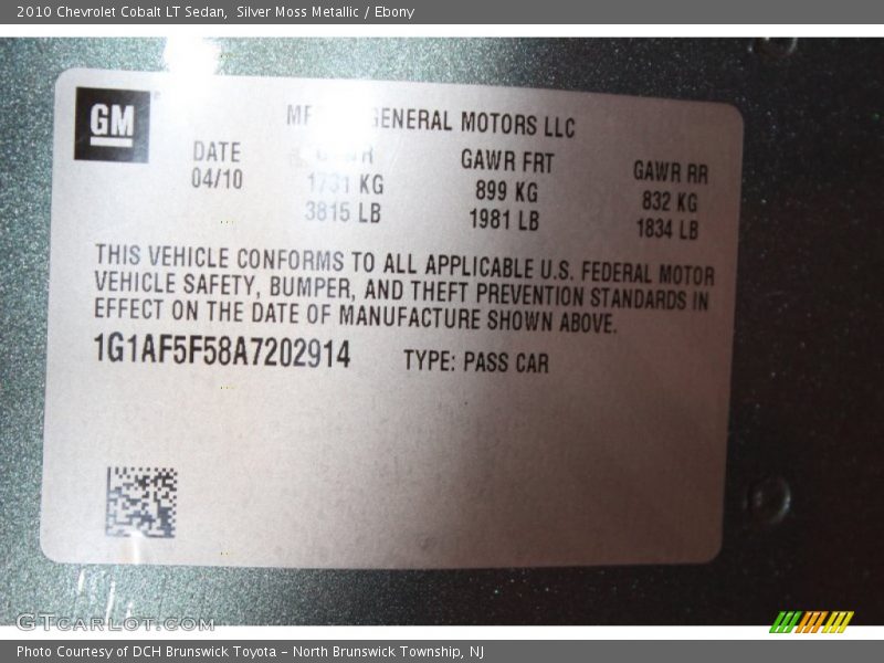 Silver Moss Metallic / Ebony 2010 Chevrolet Cobalt LT Sedan