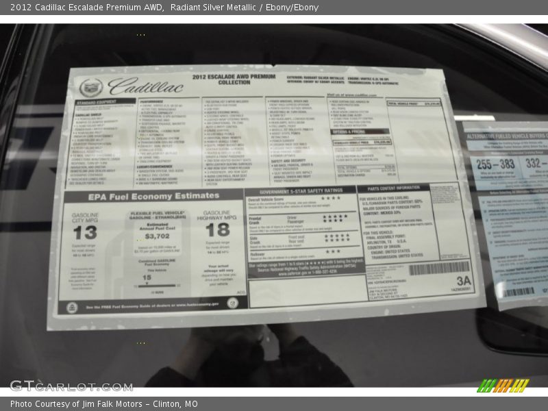  2012 Escalade Premium AWD Window Sticker
