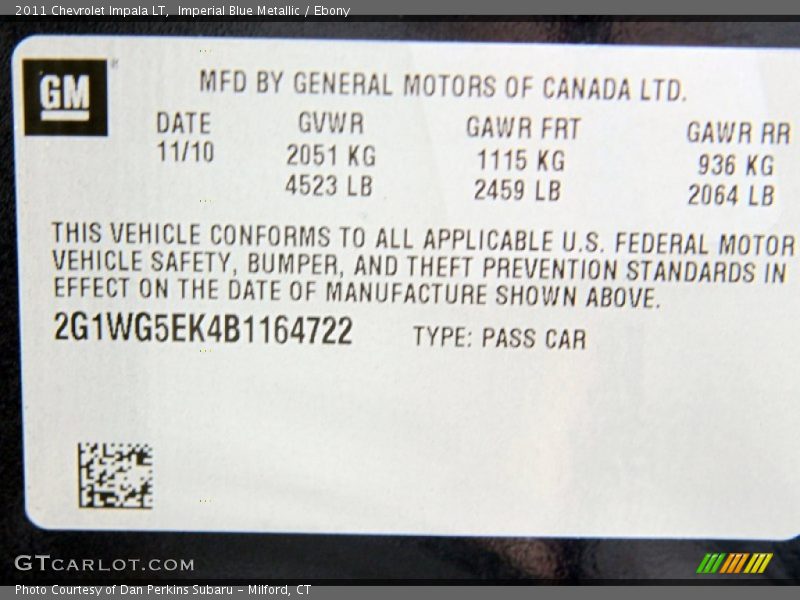 Imperial Blue Metallic / Ebony 2011 Chevrolet Impala LT