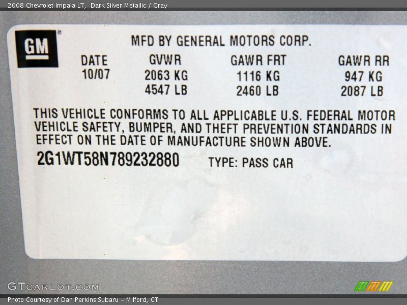 Dark Silver Metallic / Gray 2008 Chevrolet Impala LT
