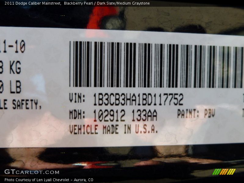 Blackberry Pearl / Dark Slate/Medium Graystone 2011 Dodge Caliber Mainstreet