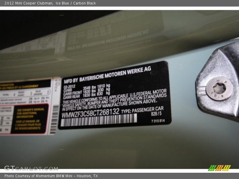 2012 Cooper Clubman Ice Blue Color Code B28