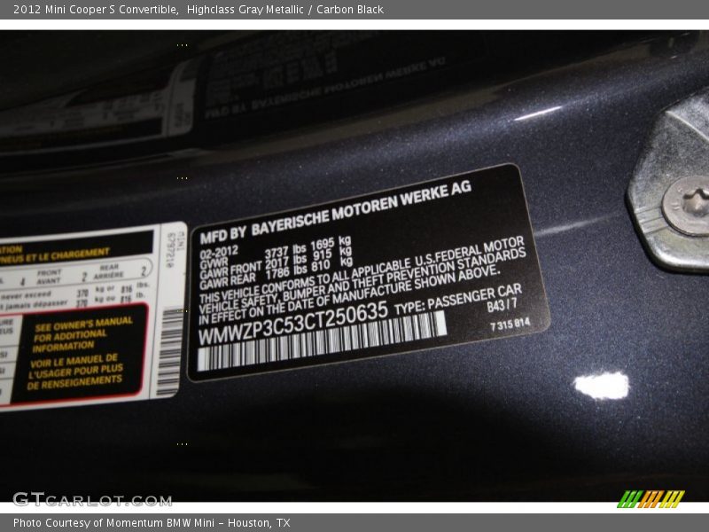 2012 Cooper S Convertible Highclass Gray Metallic Color Code B43