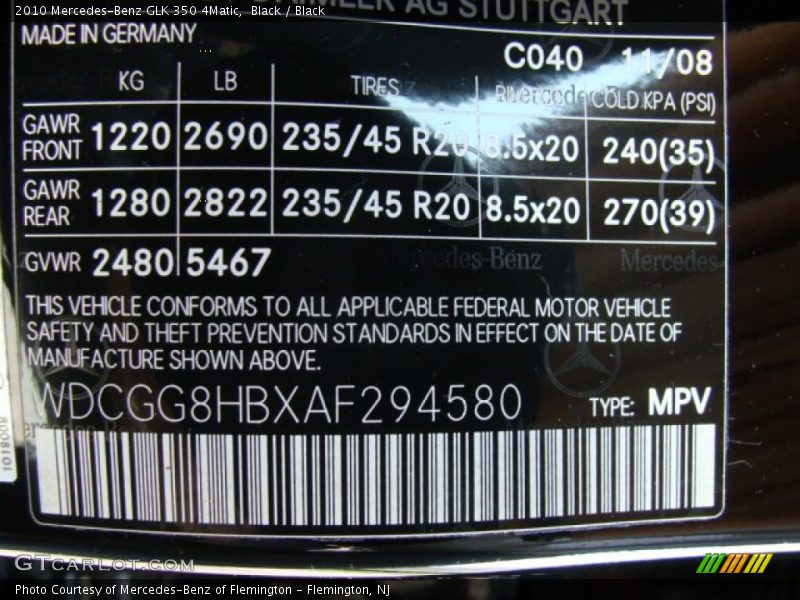 Black / Black 2010 Mercedes-Benz GLK 350 4Matic