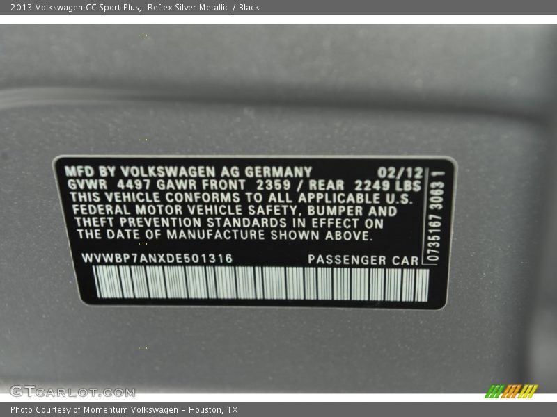 Reflex Silver Metallic / Black 2013 Volkswagen CC Sport Plus
