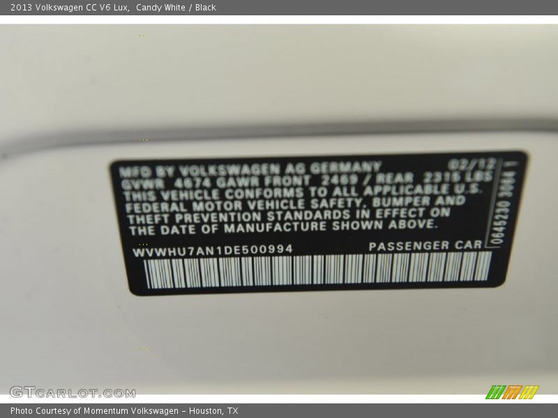 Candy White / Black 2013 Volkswagen CC V6 Lux