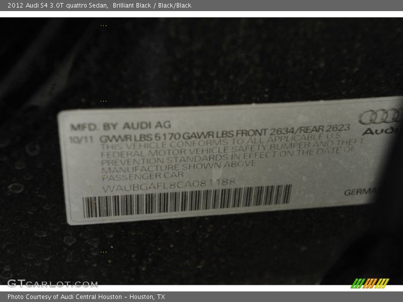 Brilliant Black / Black/Black 2012 Audi S4 3.0T quattro Sedan