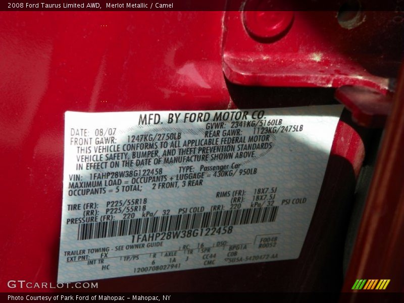 Merlot Metallic / Camel 2008 Ford Taurus Limited AWD
