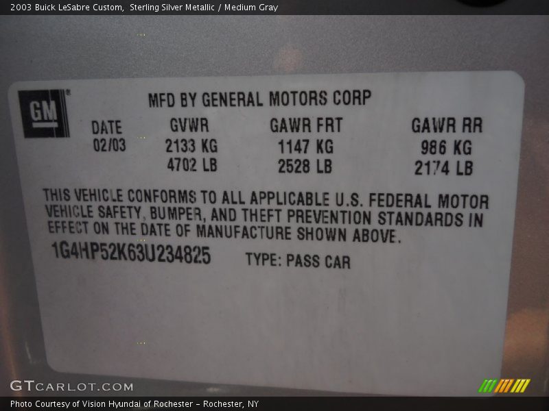 Sterling Silver Metallic / Medium Gray 2003 Buick LeSabre Custom