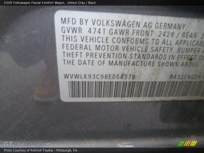 United Gray / Black 2008 Volkswagen Passat Komfort Wagon