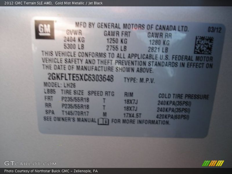 Gold Mist Metallic / Jet Black 2012 GMC Terrain SLE AWD
