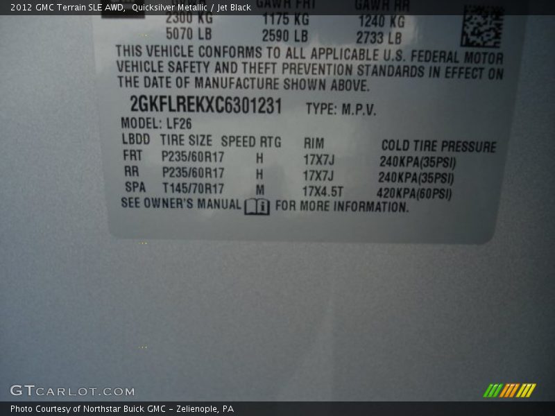 Quicksilver Metallic / Jet Black 2012 GMC Terrain SLE AWD