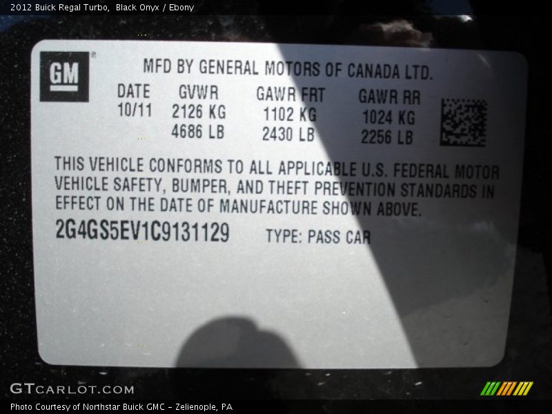 Black Onyx / Ebony 2012 Buick Regal Turbo