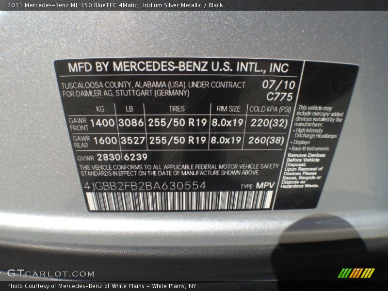 Iridium Silver Metallic / Black 2011 Mercedes-Benz ML 350 BlueTEC 4Matic