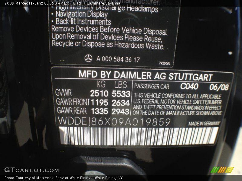 Black / Cashmere/Savanna 2009 Mercedes-Benz CL 550 4Matic