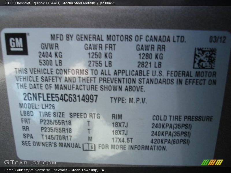 Mocha Steel Metallic / Jet Black 2012 Chevrolet Equinox LT AWD