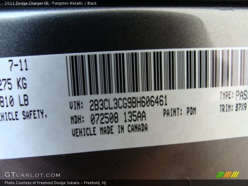 Tungsten Metallic / Black 2011 Dodge Charger SE